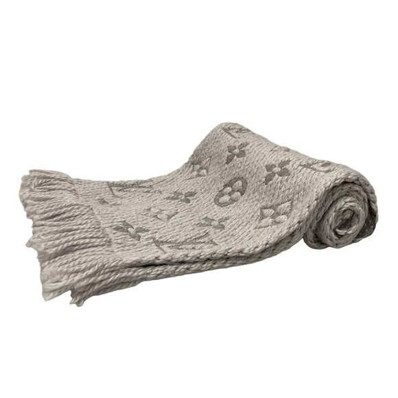 Auth LOUIS VUITTON Echarpe Logomania M74742 Gris Perle GM0198 Scarf - Picture 1 of 9